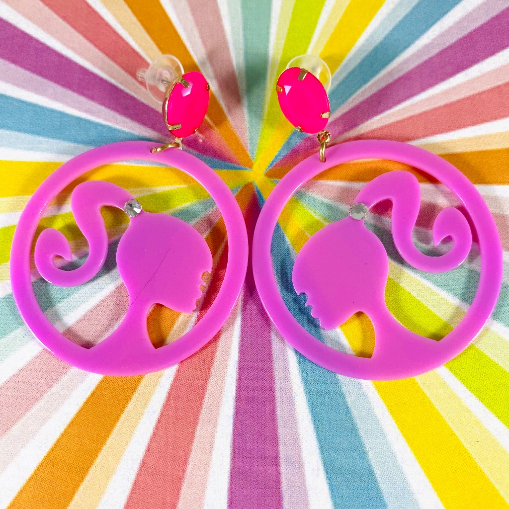 Barbie Doll Laser Cut Acrylic Rhinestone Earrings 28$
